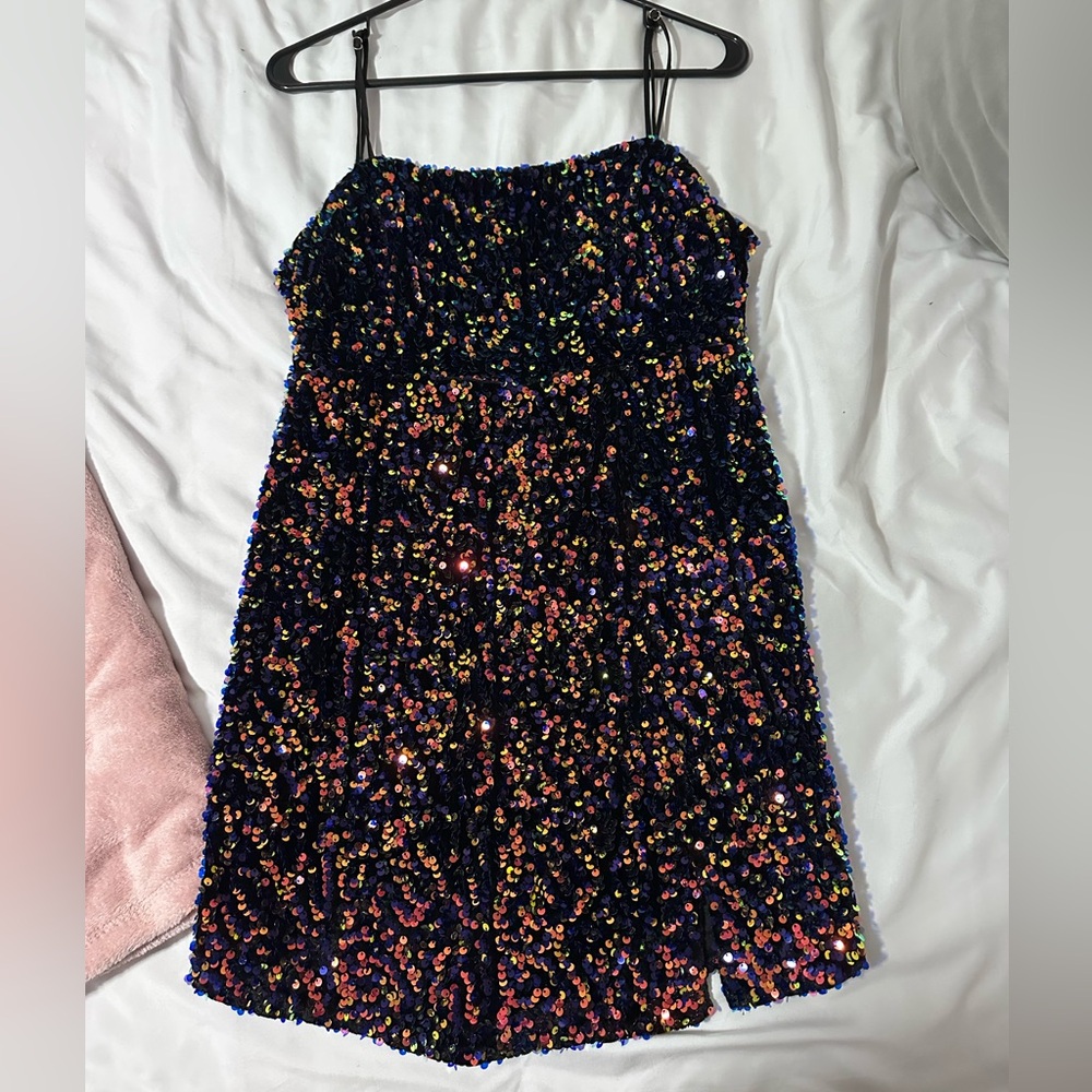 Selfie Leslie Black Multicolor Sequin Mini Dress